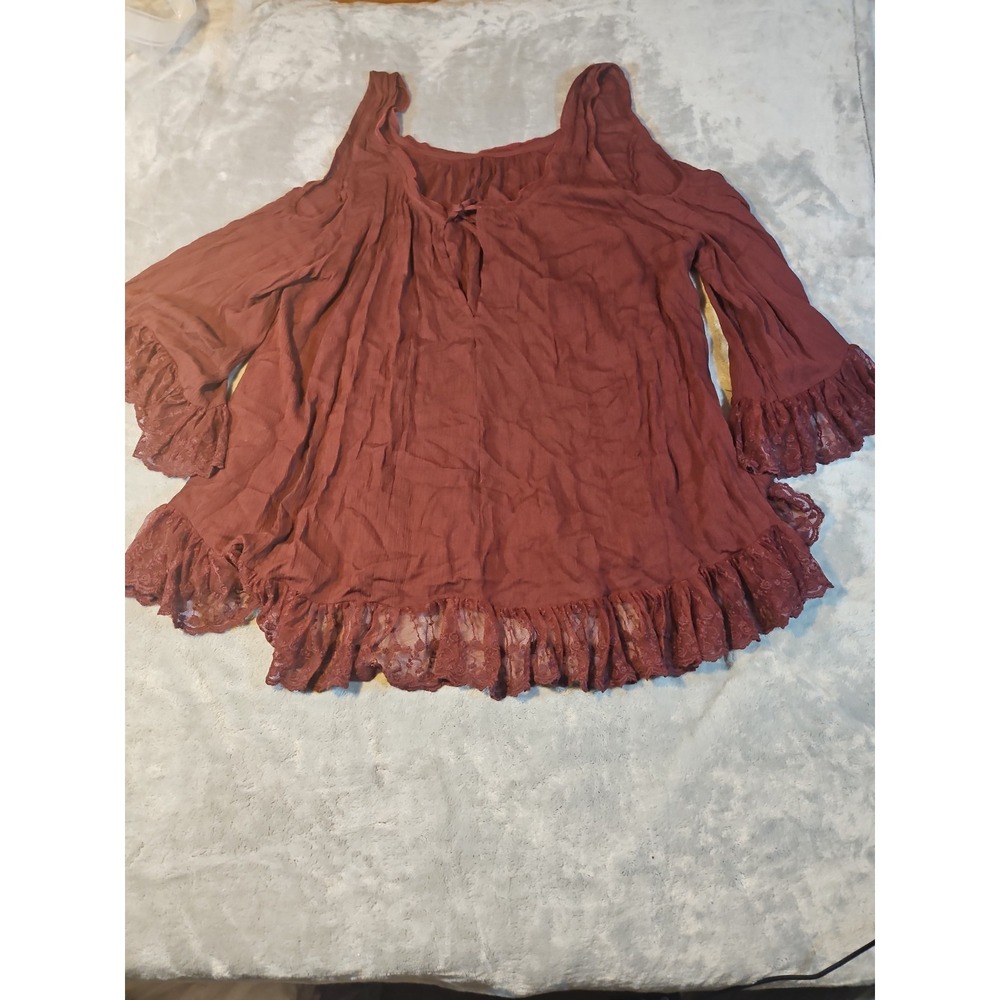 Tomsware Women's Dress Cold Shoulder Tunic Top Wine Size L